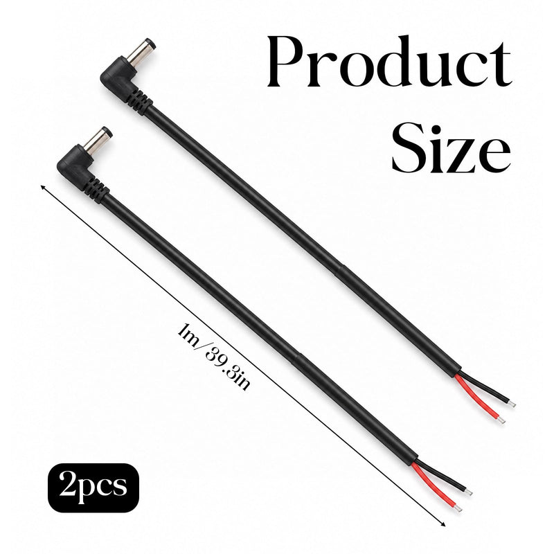 2 Pcs 90 Degree DC Power Pigtails Cable, Right Angle 5.5 X 2.5mm DC Plug to Bare Wire Open End Power Supply Replacement Repair Cord, for Monitors, Camera, 3.28ft