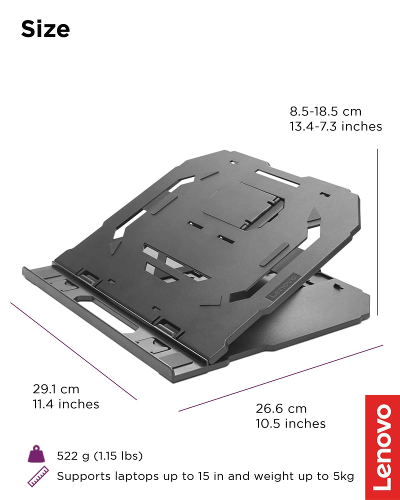 Lenovo 2-in-1 Laptop Stand - Adjustable, Portable, Foldable, Ergonomic, Non-Slip, Compatible with Laptops up to 15" and Cell Phones, Ideal for Travel For Laptops Up to 15"