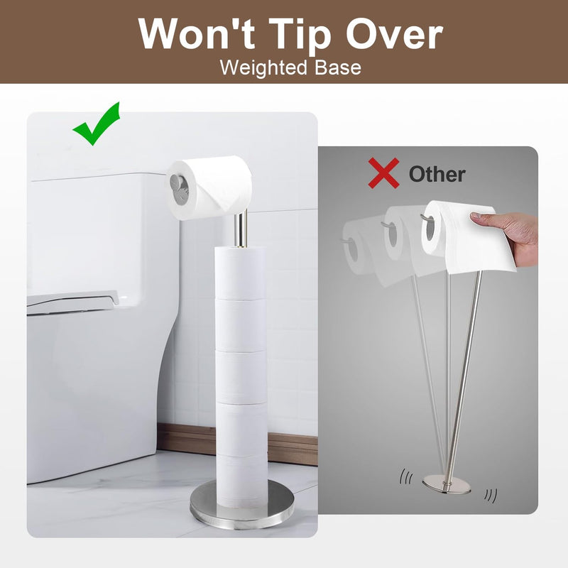 Toilet Paper Holder Stand, Gold 304 Stainless Steel,Free Standing for Bathroom,Weighted Base 1