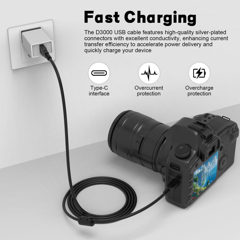 UC-E4 USB Cable Compatible with Nikon D40 D40X D50 D60 D70 D70S D80 D90 D100 D200 D300 D300S D610 D700 D3000 D3100 D7000 D1H D2X D2H D2HS D3 D3S D4 Camera, for iPhone 15/16/17, Laptop, Tablet (4.9ft)