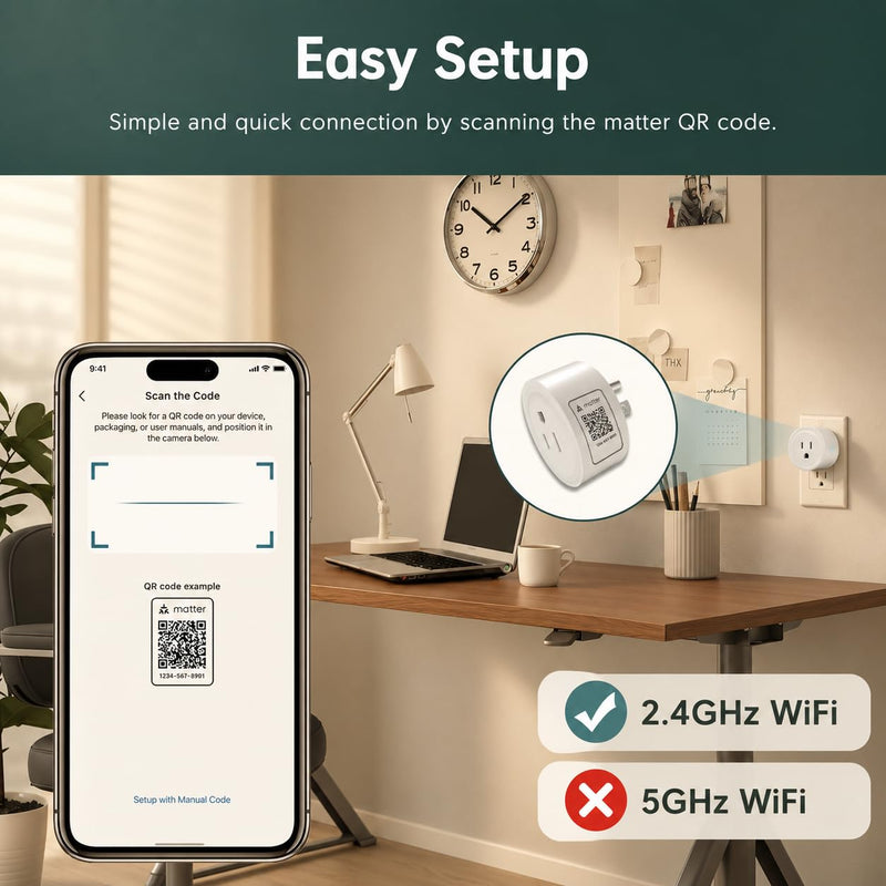 Matter Smart Plug, Compatibility with Apple HomeKit, Google Home, Alexa & SmartThings, Easy Setup, Timer Outlet, 2.4GHz WiFi Only, Matter Hub Required (4 Pack) 4 Pack