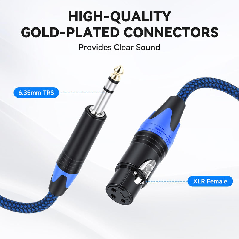 OTraki Balanced Audio Cord 6.35mm (1/4") TRS to 3-Pin XLR Cable 5.9ft | 2 Pack Microphone Cables Nylon Braided 3-Pin XLR Female to 6.35mm 1/4" TRS Audio Cord for Dynamic Microphones Blue 6ft