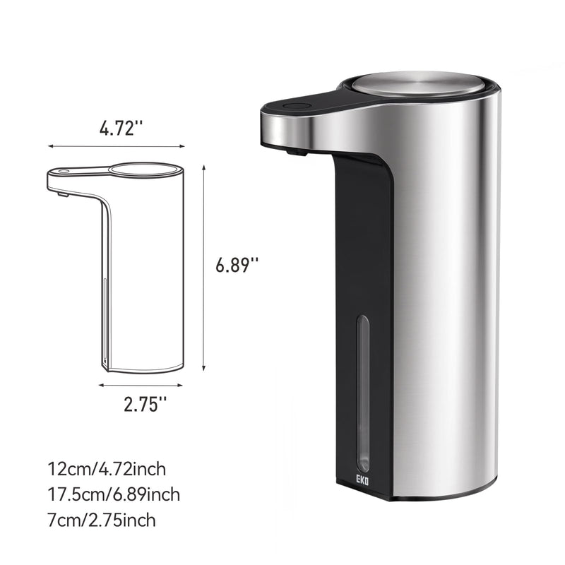 EKO Aroma Touchless Automatic Soap Dispenser for Kitchen and Bathroom, Liquid Hand Soap Dispenser, Water-Resistant and Rechargeable, 9 fl oz (Stainless) Stainless Steel 9 oz (Standard Rechargeable)