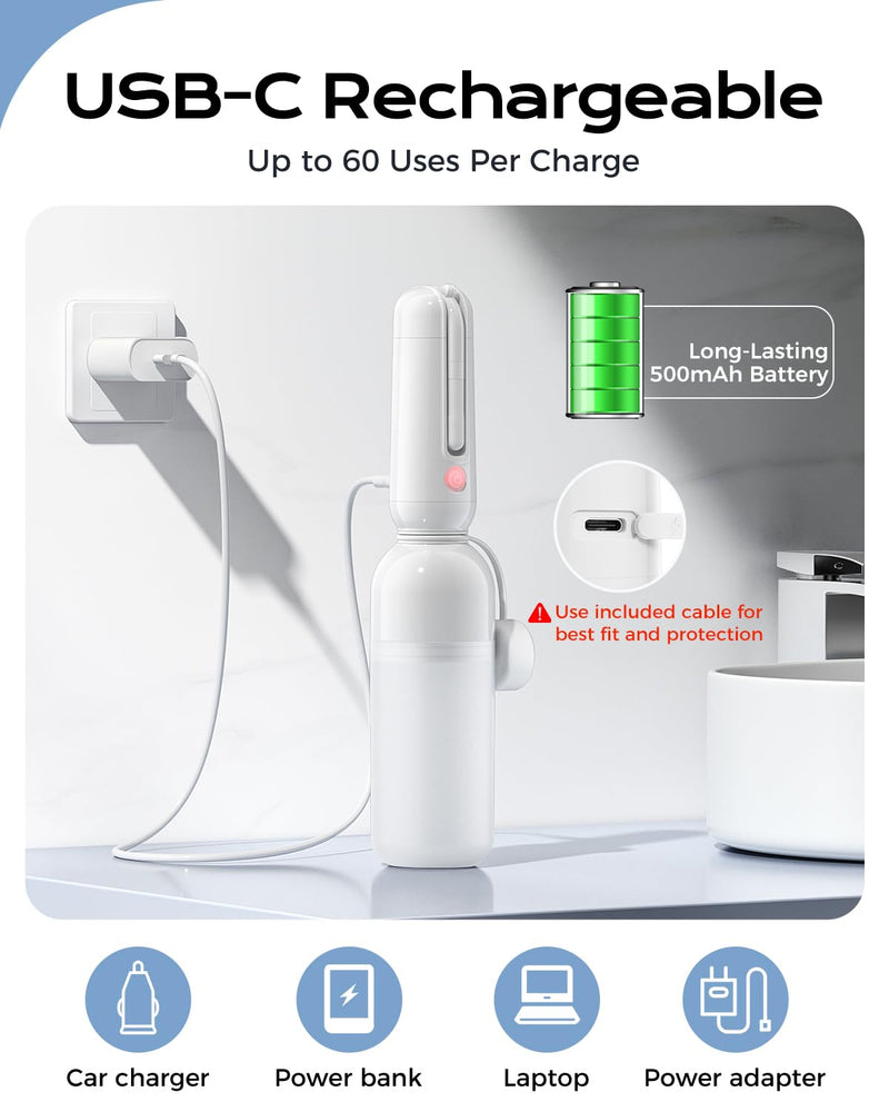 ESSAGER Portable Bidet for Travel, Foldable & Rechargeable Handheld Sprayer–Waterproof with 2 Pressure Modes, 350ml Expandable Bottle for Women, Men, Baby, Postpartum & Personal Hygiene(White) White