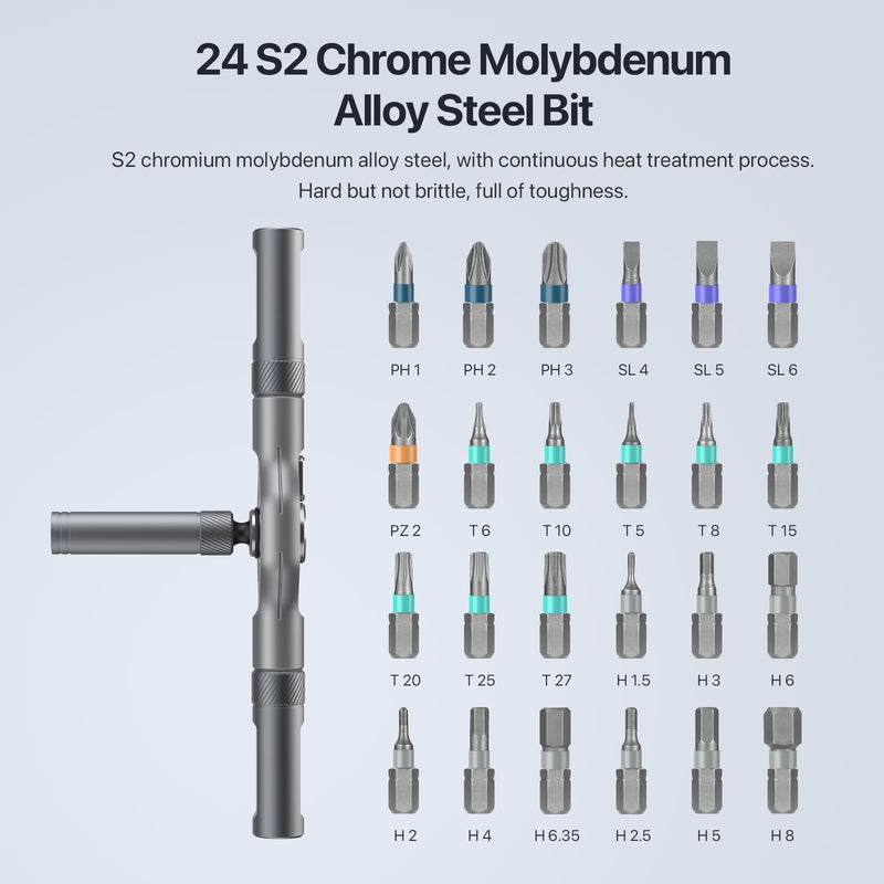 24 in 1 Magnetic Screwdriver Set, DIY Ratchet Mini Screwdriver Set, Removable self-assembly Precision Screwdriver kit, Magnetic DIY Precision Tool kit for PC Mobile Watch Bicycle Grey
