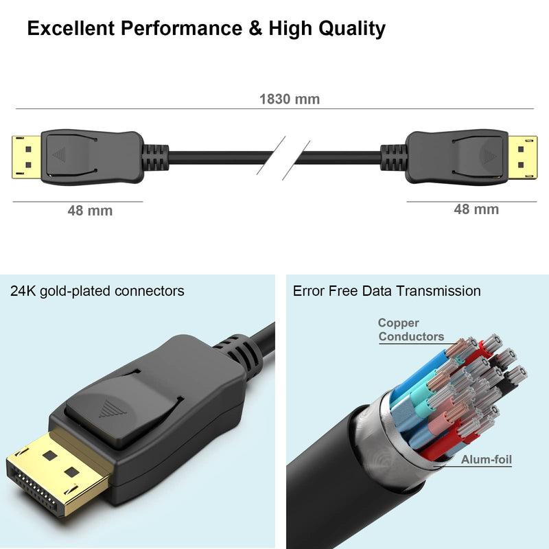 BENFEI [VESA Certified 8K DisplayPort to DisplayPort 6 Feet Cable 5 Pack, DP to DP Male to Male Cable, Supports 8K@60Hz, 4K@144Hz 120Hz, 2K@240Hz Compatible for Lenovo, Dell, HP, ASUS and More Black