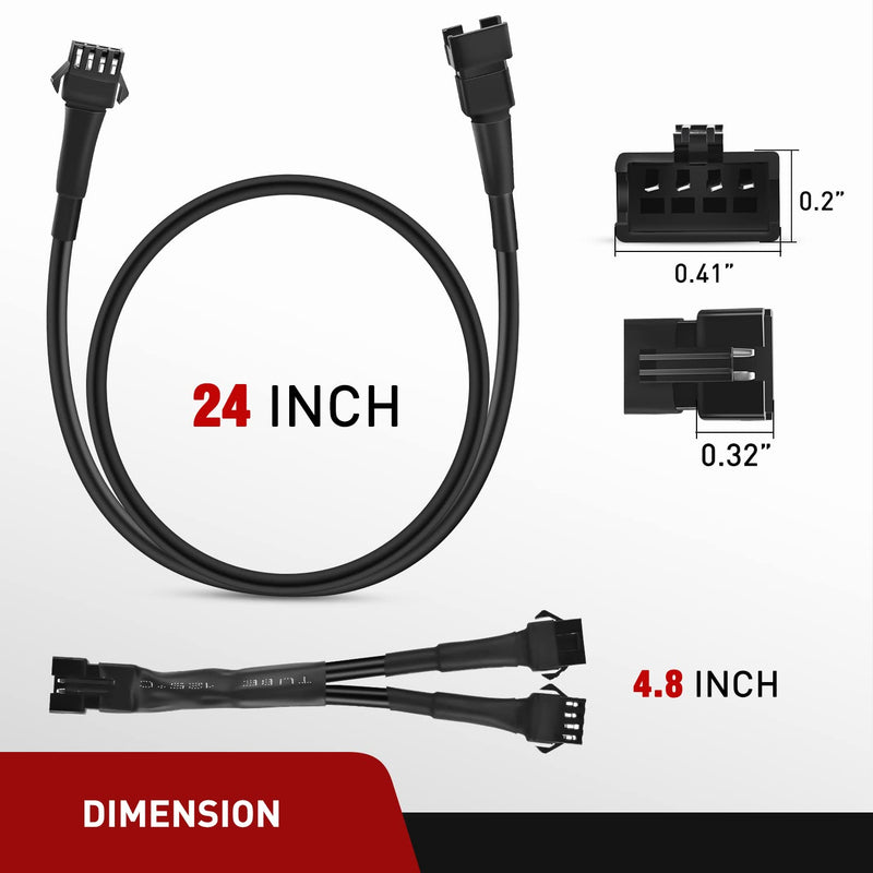 Nilight Extension Cable for Motorcycle LED Strip Lights 4PCS 2 Feet Extension Cords 3PCS 2 Way Y Splitter 4PIN Extension Cord for Underglow Neon Accent Light Strips Rock Lights