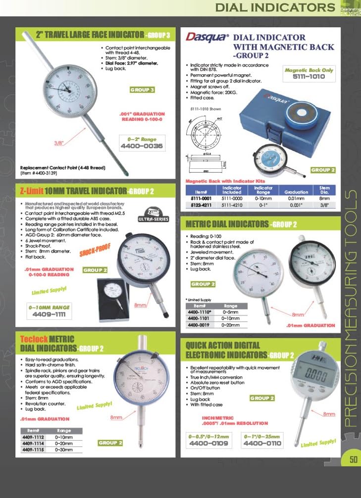 Pro Series by HHIP 4400-0002 Pro Series Dial Indicator, .001" Graduation, 0-100 Reading, 0-2" 0-2" Range, .001" Graduation