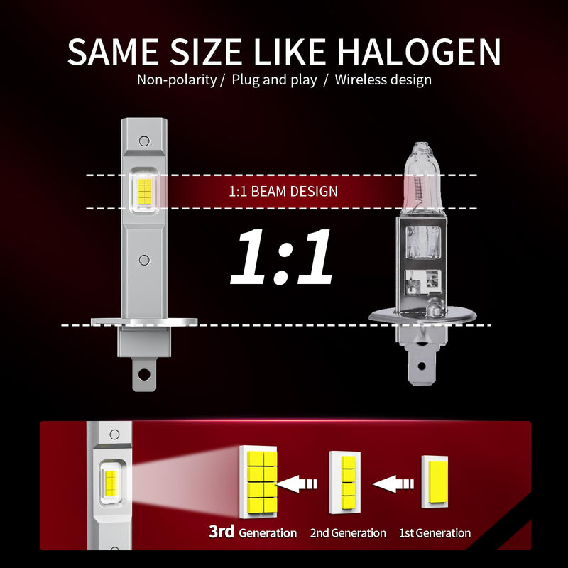 H1 LED Bulb Interior Light, 34000LM 800% Brighter 1:1 Size Backup H1 Bulb, Plug and Play 6000K Cool White, IP68 Waterproof, Pack of 2, Dome Map Door License Plate Lights
