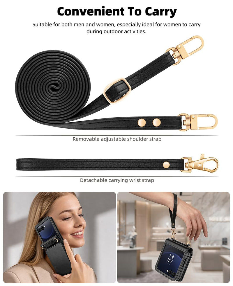 OCASE for Samsung Galaxy Z Flip8 Crossbody Wallet Case, Black | PU Leather Handbag Phone Purse, RFID Blocking, 4 Card Holders, Wrist Strap, Shoulder Strap, case for Z Flip 8 2026
