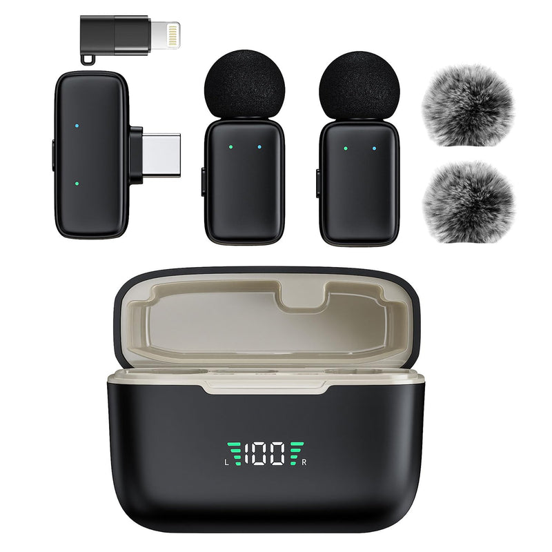 Mini Wireless Lavalier Microphone for iPhone/Android/Tablet/PC with Lightning/USB-C Plug, Noise Cancellation, Wireless Clip-on Mic with Charging Case for Video Recording TikTok YouTube Podcast