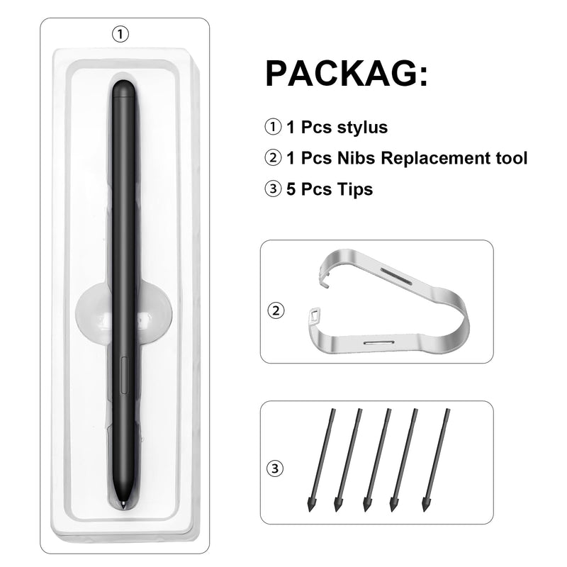 S Pen Stylus for Galaxy Tab S10/S9/S8/S7/S6 Lite, Black | 4096 pressure levels, magnetic attach, no charging required, 5 extra nibs and tweezers