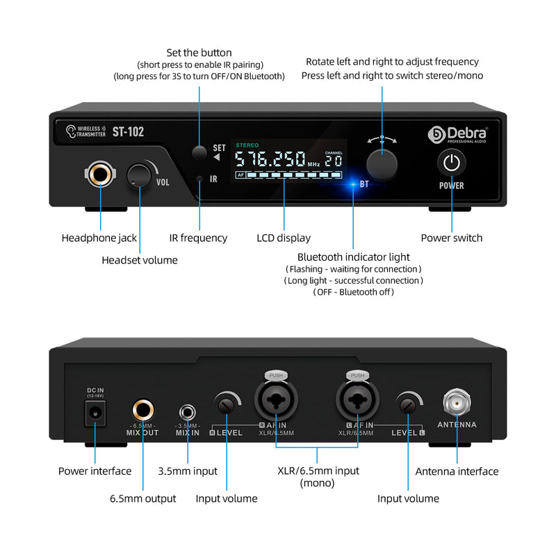 D Debra Pro ST-102 & ST-202 Stereo Wireless in Ear Monitor System Bodypack Receiver, Performance with 100 Adjustable Frequencies, Can Not Be Used Alone(Only 1 Bodypack) Only 1 Bodypack