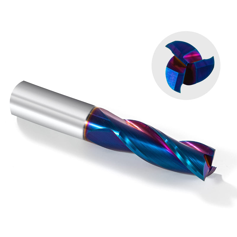 Spiral CNC Router Bits 1/2 inch Shank 3 inch Total Length 3 Fluter Up Cut with Nano Blue Coating Solid Carbide Square End Mill for Wood Mortises Carving… Up Cut-3 Inch