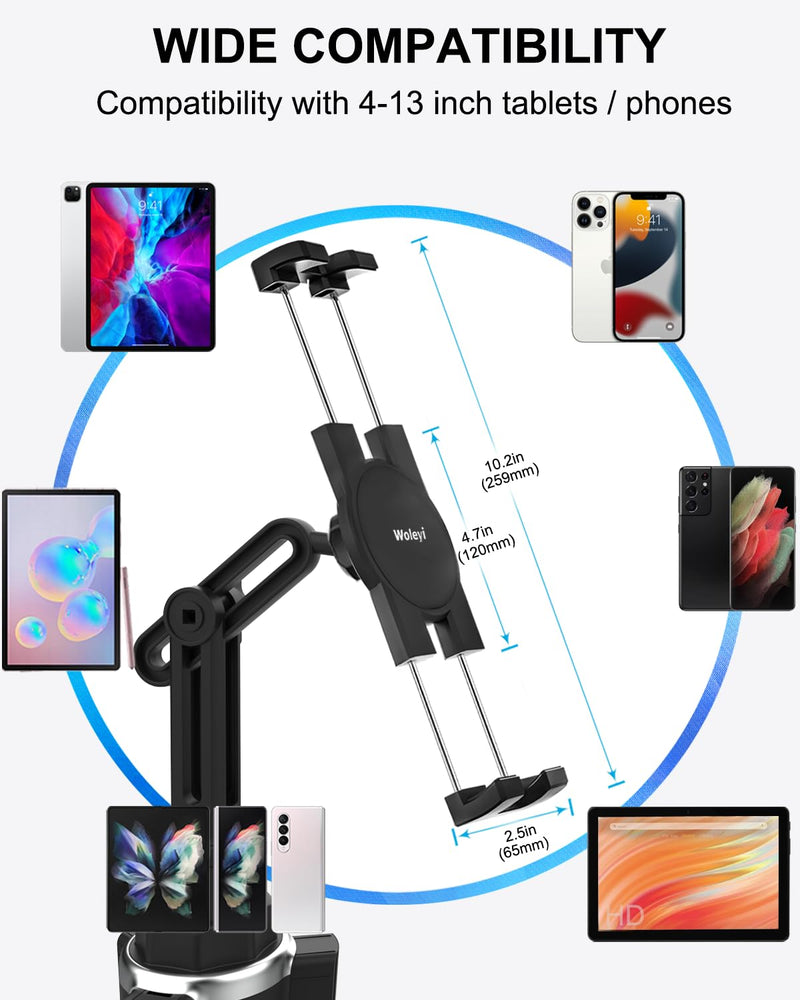 woleyi Cup Holder Tablet Mount, Car/Truck Cupholder Tablet Holder Stand Car Mount with Adjustable Arm, Compatible with iPad Pro, Air, Mini, Galaxy Tab, Z Fold, Fire HD, iPhone and More 4.7-13" Devices