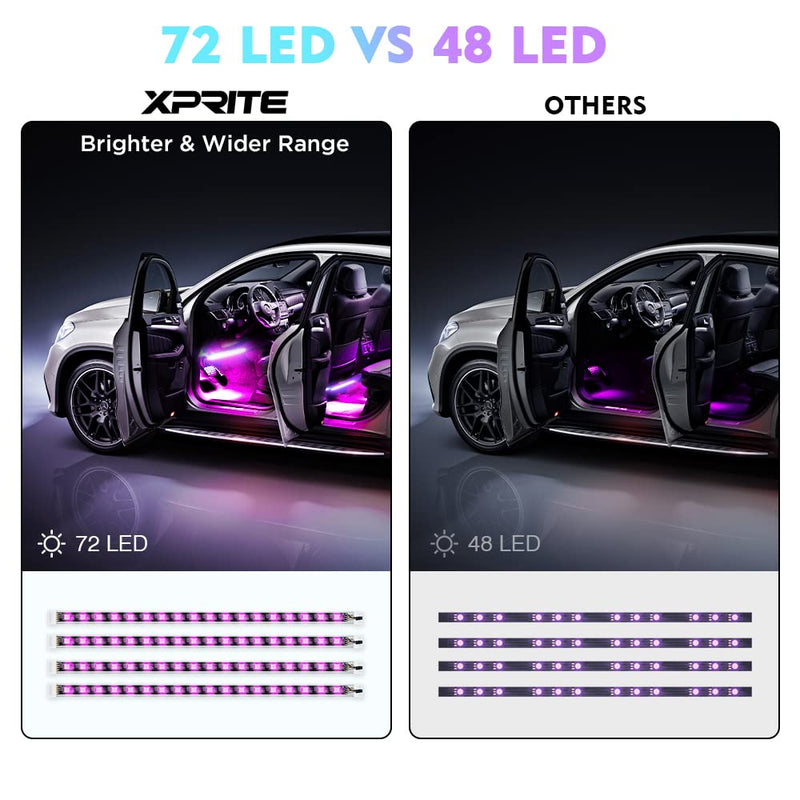 Xprite RGB LED Car Interior Bluetooth USB Light Strip, w/Wireless Remote and APP Control,4 PCS Under Dash Footwell Ambient Lights Kits, DIY Music Mode Universal for Vehicle Internal, SUV, Trucks G7 RGB +USB cable