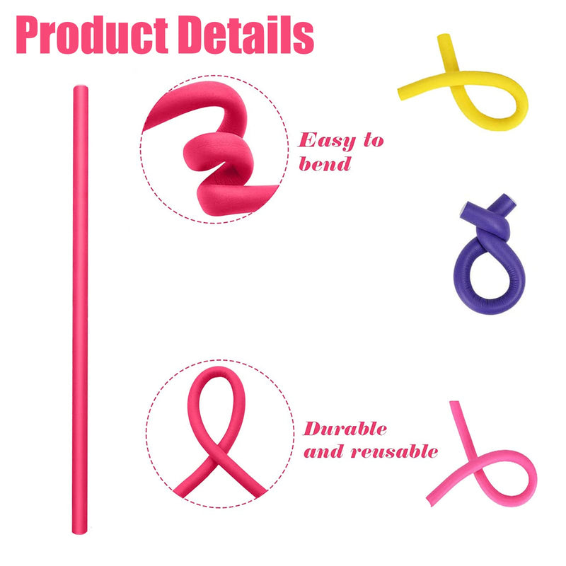 30 Pcs Flexible Curling Rods, Twist Foam Hair Curlers No Heat Soft Roller, Rollers Heatless for Long Medium Short Tool Perfect Salon Styling, yellow, pink, purple