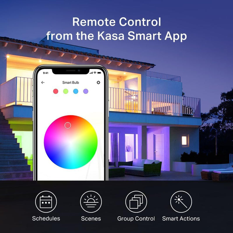 Kasa Smart Light Bulbs, Full Color Changing Dimmable Smart WiFi Bulbs Compatible with Alexa and Google Home, A19, 9W 800 Lumens,2.4Ghz only, No Hub Required, 4 Count (Pack of 1), Multicolor (KL125P4) 4 Pack 800 Lumens, 4-Pack