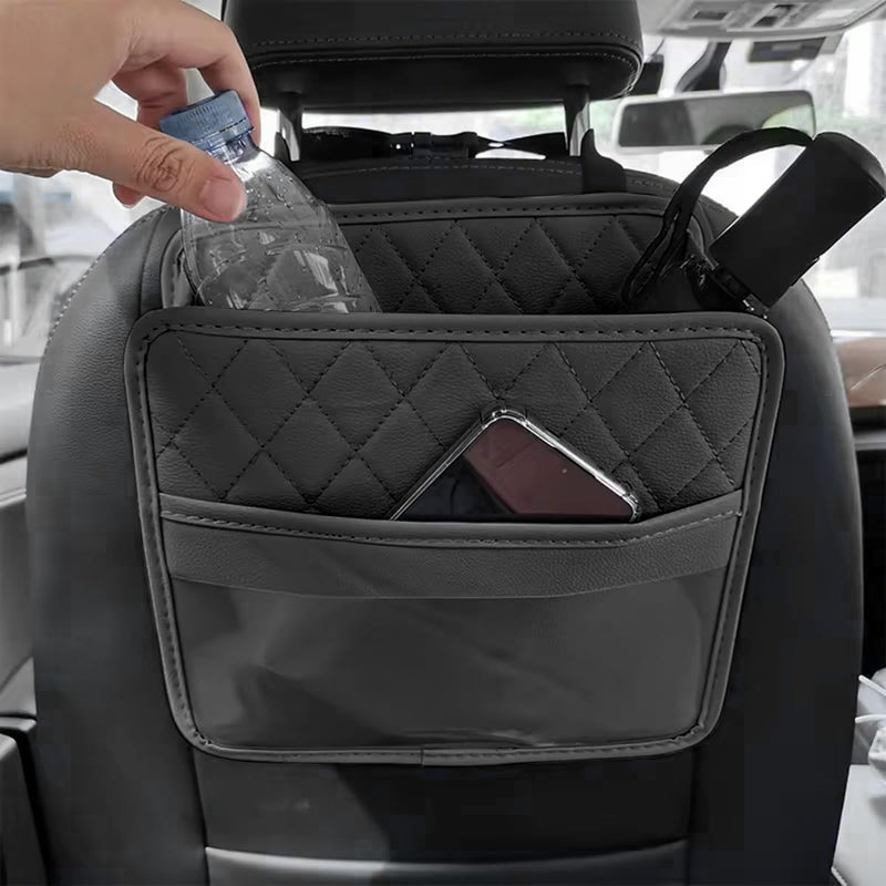 Mandark Car Seat Back Organizer, PU Leather Vehicle Backseat Hanging Storage Pocket, Multipurpose Auto Travel Essentials Accessories for Kids & Adults, Universal for Most Cars (Black) Black