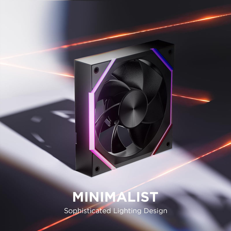 Asiahorse Nyota 120mm Case Fan with Efficient Cooling, ARGB Fan Lighting, 800-1800RPM Speed Control, and Whisper-Quiet Operation Under 29 dB, Unique Design for PC 120mm-3Pack Black-Reverse Blade