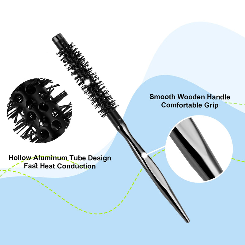 Small Curling Brush, Mini Quiff Roller for Blow Drying, Portable Round Travel Circle Brush With Smooth Handle and Nylon Bristles for Styling, Curling Short and Thin Hair Grey