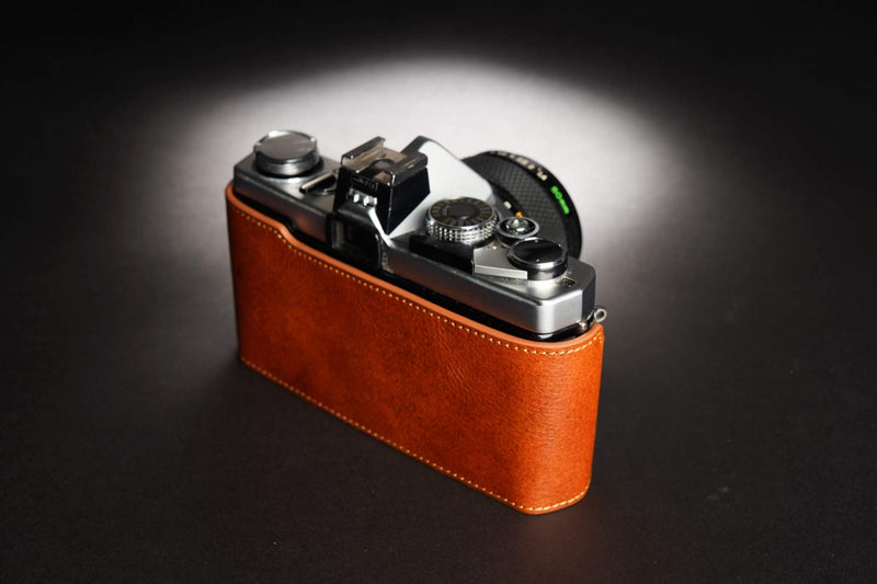 OM-4 Case, BolinUS Handmade Genuine Real Leather Half Camera Case Bag Cover for Olympus OM-1 /1N OM-2/2N OM-3/3Ti OM-4/4Ti (No Handle) Camera with Hand Strap (LavaBrown) LavaBrown