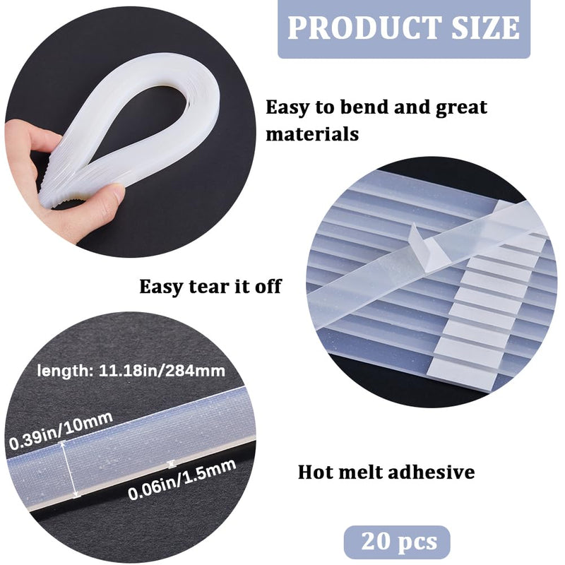 CRASPIRE 20Pcs 10mm Wide Thermal Glue Strips for Books Repair Bookbinding Mesh Backing EVA Hot Melt Adhesive Three Point Positioning Office Documents Paper Paperback