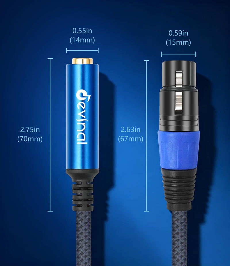 2-Pack XLR Female to 1/4" TRS Stereo Adapter Cable, Balanced 3-Pin Interconnect, 30 cm (1 ft), Durable Nylon Braided Jacket with Color-Coded Gold & Blue Connectors