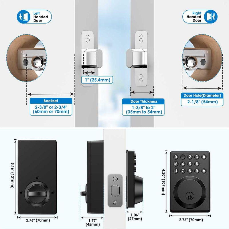 Keyless Entry Front Door Lock Keypad Deadbolt Matte Black with Latest One-Touch Simplified Program and Advanced Security Auto Lock Easy Installation 2 Spare Key