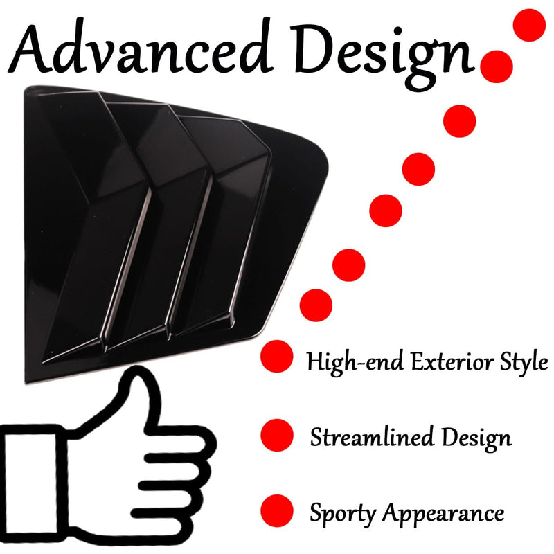 2-pcs for Honda Civic 9th Sedan 2012 2013 2014 2015 Accessories Sporty Car Auto Exterior Shutters decoration Rear Side Window Louvers Air Vent Scoop Shades Cover Trim Blinds,Glossy Black Glossy Black