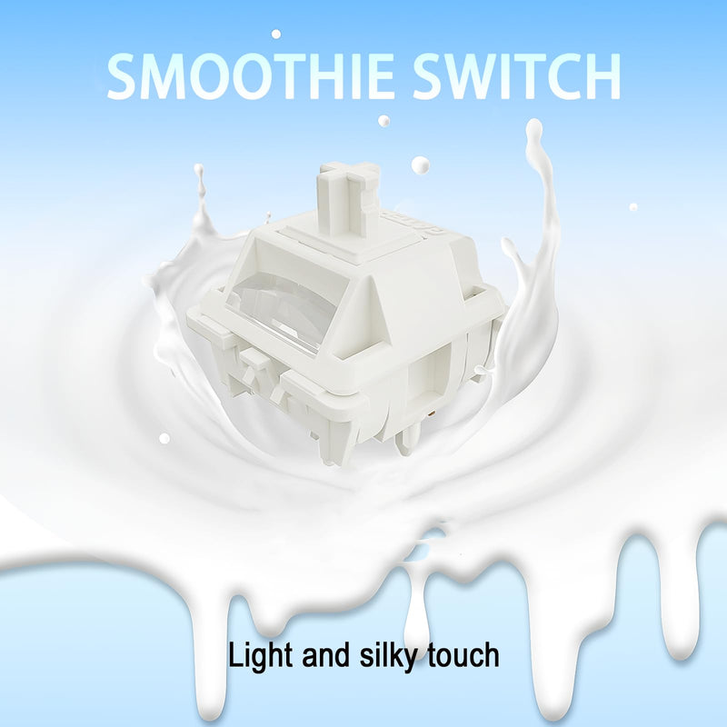 Gateron Smoothie Keyboard Switch for Mechanical Gaming Keyboard,Linear 40gf 5-Pin Factory Pre-lubed 22mm Dual-Stage Spring RGB LED Full POM White Keyboard Switch(Smoothie 72PCS)