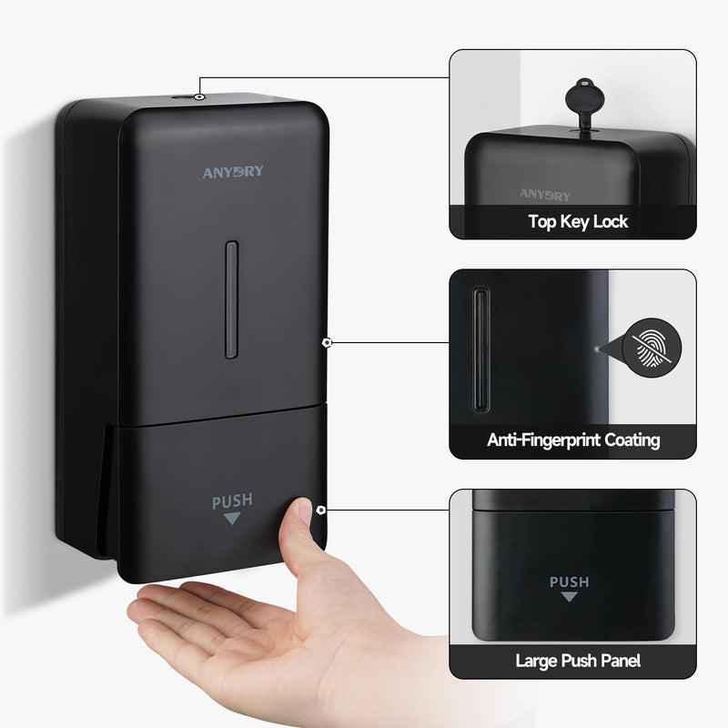 27oz (800 ml) Manual Wall Mounted Soap Dispenser, Ideal for Commercial Bathrooms Restaurants Hotels, Use with Liquid Hand Soap Shampoo, ABS Black Elegant Black