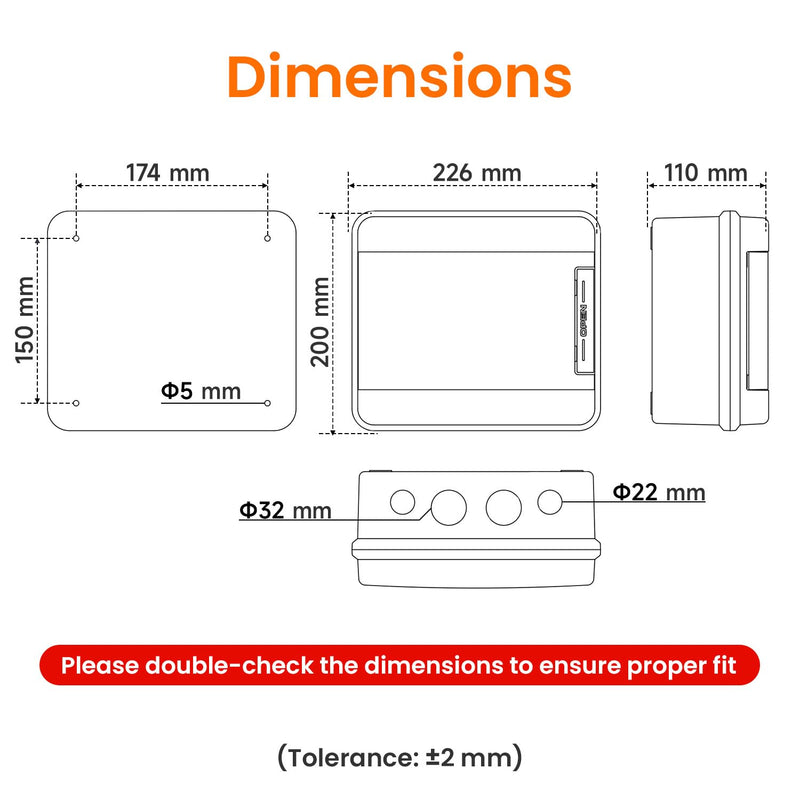 QILIPSU 9 Way DIN Rail Circuit Breaker Box UL94-V0 PC/ABS IP65 Waterproof Distribution Enclosure with Longer Bus Bars for Indoor Outdoor and Solar Use