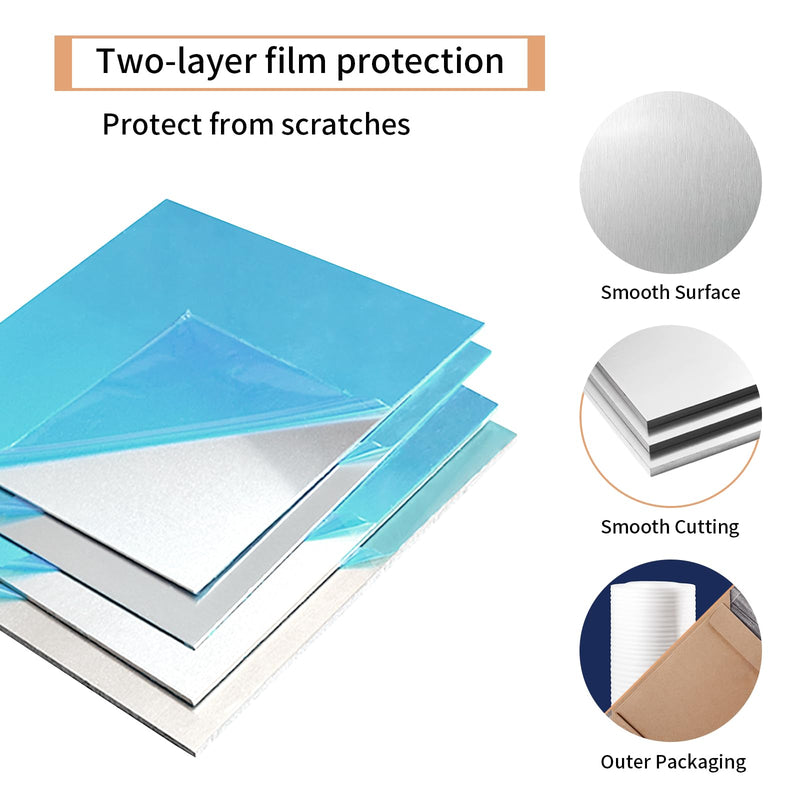 5PCS 6061 Aluminum Sheet Metal 1/4" x 4" x 4", Aluminum Plates Covered with Protective Film, Heat Treatable Aluminum Flat Bar for DIY Craft, Industry 1/4" 4" × 4", 5Pcs