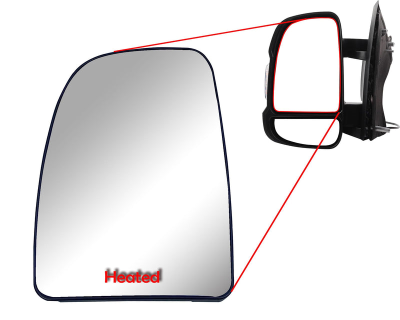 Replacement Driver Left Side Mirror Upper Main Glass Heated with Back Plate for Ram Promaster 1500 2500 3500 from 2010 to 2023 Big GLass Driver(LH) Side