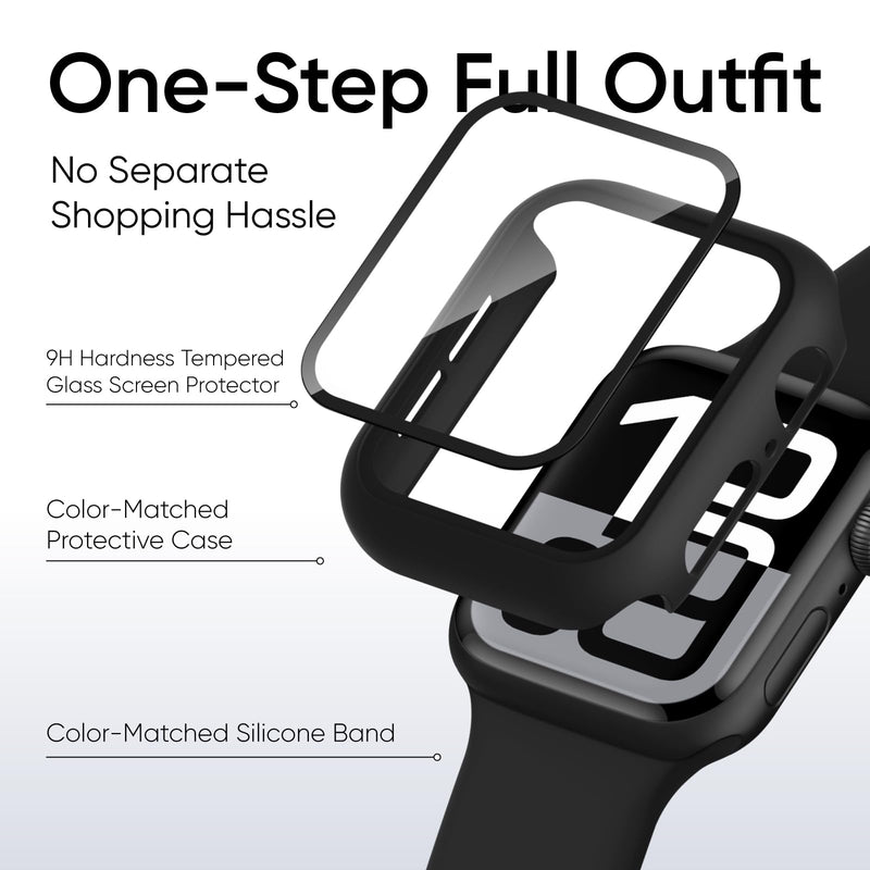Band and Case for Apple Watch Women PFAS-Free Silicone Sport Strap | Adjustable band & Screen Protector Cover, Compatible with iWatch Series 11/10/9/8/7/6/5/4/SE - 40mm 44mm 41mm 45mm 42mm 46mm Black 40mm(Series 6/5/4/SE/SE2/SE3)
