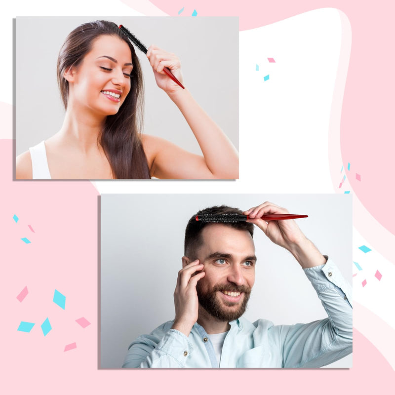  [AUSTRALIA] - Mini Quiff Roller Brush for Blow Drying and Curling 1/2 Inch Portable Travel Brush with Wooden Handle and Nylon Bristles for Short, Fine Hair Red