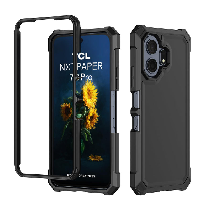 for TCL NXTPAPER 70 Pro 5G Phone Case with Screen Protector Black | TCL NXTPAPER 70 Pro Case Full Body Protection Front PC Back Soft Silicone Bumper,Heavy Duty Protection Shockproof Corner