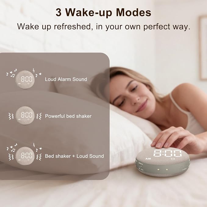  [AUSTRALIA] - REACHER Travel Vibrating Alarm Clock for Heavy Sleepers Adults, Silent, Dual Alarm Clock, Compact Under Pillow Bed Shaker, Rechargeable Battery Operated, Small, Portable