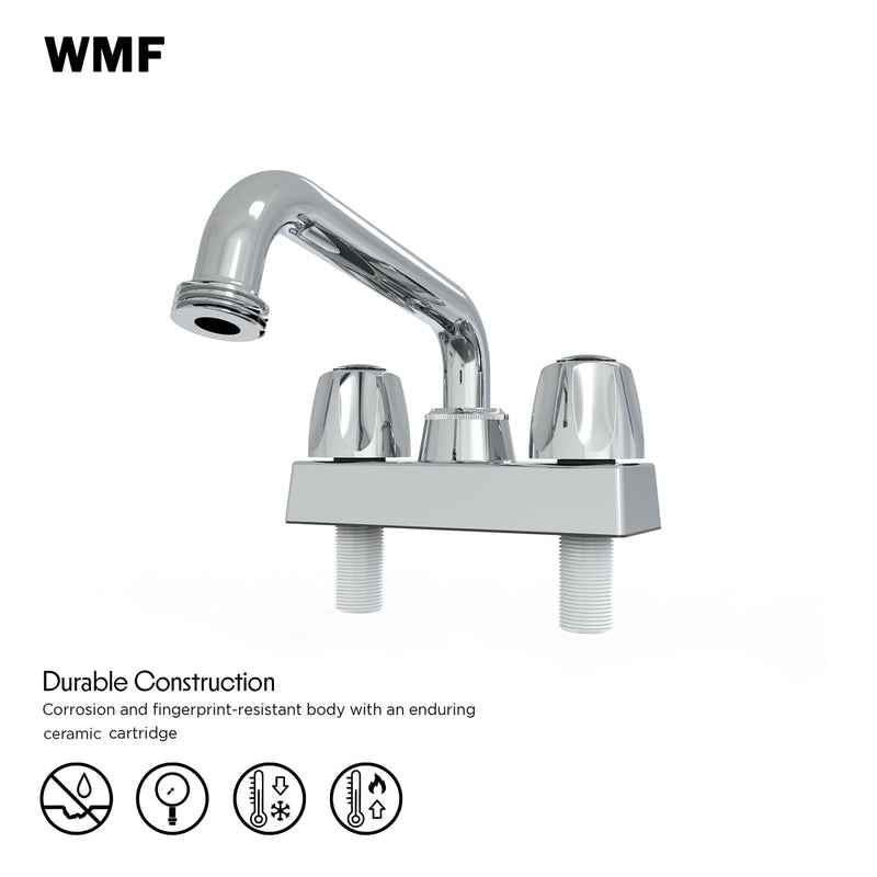 WMF-4225-1-L Utility/Laundry/Shop Sink Faucet, Double Handle with 3/4" Hose Thread in Chrome, Threaded end Slop Spout, 4" Centerset