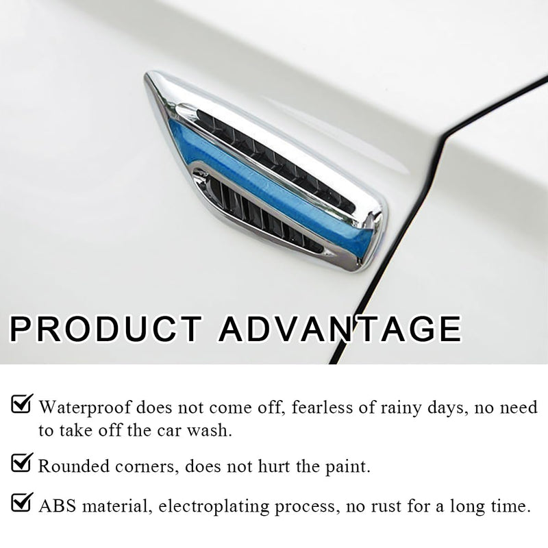 2 PCS Car Hood Vent Trim, Waterproof Stylish Vehicle Air Flow Fender Side Vent Decor Sticker, Durable ABS Plastic Blue