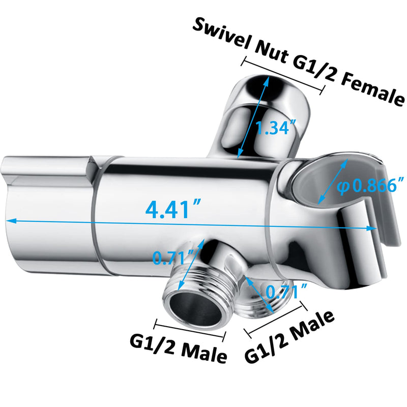 Metal Shower Diverter Valve with Hand Shower Holder, Full Flow Shower Arm Diverter for Hand Held Showerhead and Fixed Spray Head, G 1/2 3-Way Universal Shower System Replacement Part Uvish