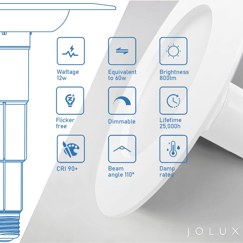 Jolux 4-Pack 5/6" LED Can Lights Retrofit Recessed Lighting,12W=60W,2700K SoftWhite,800 Lumens,Dimmable Adjustable Retrofit Downlight,ETL,Damp Rated,Simple Installation Can Lights,Bevel Trim 2700K(Soft White) 5/6" 12W_4Pack