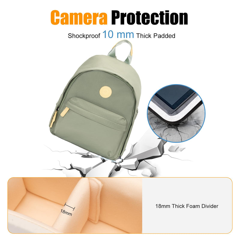Cwatcun Camera Backpack for Women, Compact DSLR Bag with Tripod Strap | Fits 1body+1lens+10.9"iPad. Removable dividers, 18mm padding,tripod strap, anti-theft pocket, lightweight 0.96kg. Green 1.0 Small