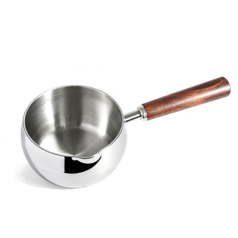 IMEEA 17oz Small Milk & Butter Warmer Pot SUS304 Stainless Steel Sauce Pot with Wooden Handle for Single Servings, Heating Milk, Melting Butter & Small Portions 0.5 Quarts