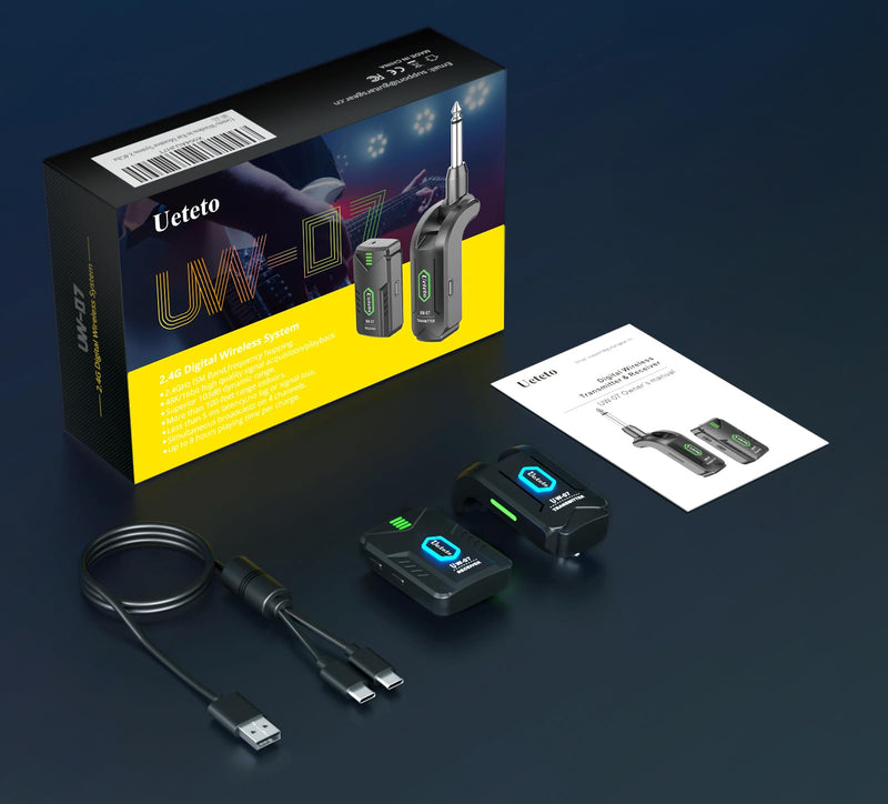 Ueteto Wireless in Ear Monitor System，2.4GHz Mono IEM System with Transmitter Beltpack Receiver, Plug and Play for Musicians， Studio, Band Rehearsal, Live Performance