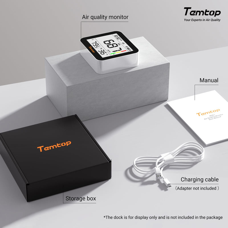 Temtop CO2 Monitor Indoor Air Quality Monitor 3 in 1 CO2 Meter(Temperature, Humidity and CO2), 180 Days Standby Time Basic: CO2/Temp/Humidity