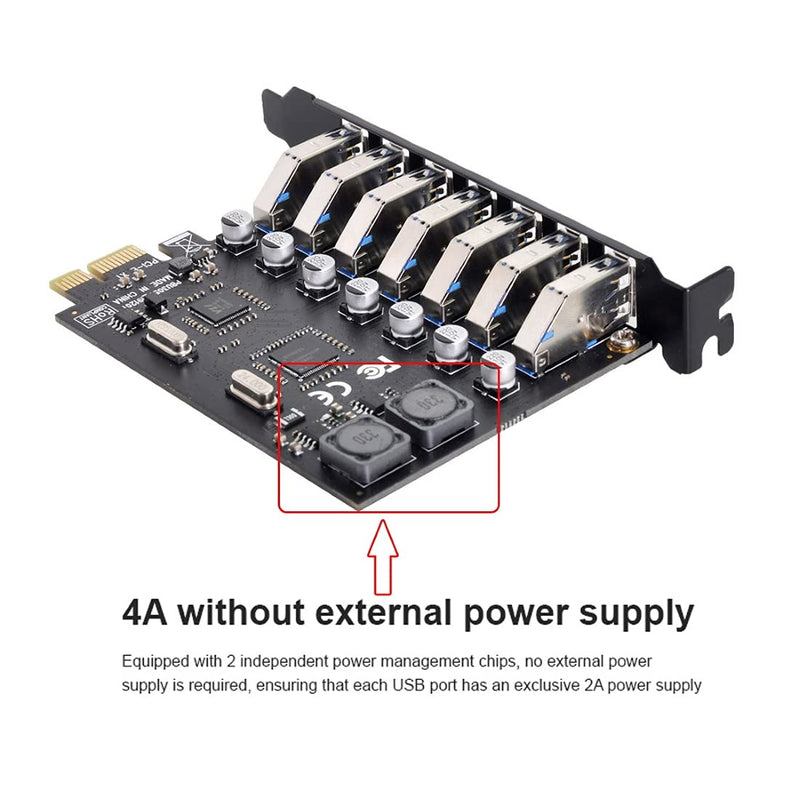 chenyang 7 Port PCI-E 1X to 7 USB 3.0 HUB PCI Express Expansion Card Adapter with 120mm PCI-E Slot Bracket Black 7 Ports