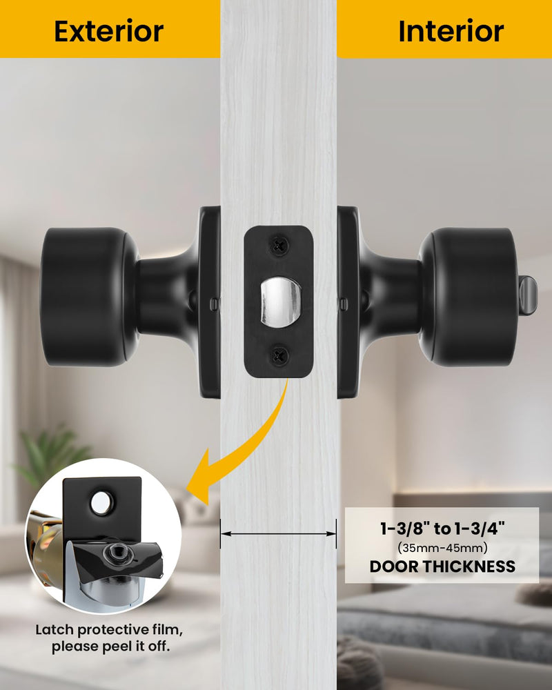 Goldenwarm Black Interior Door Knobs, Matte Black Privacy Door Knobs, Black Square Interior DoorKnobs for Bedroom, Bathroom, Modern Design (1 Pack) 1