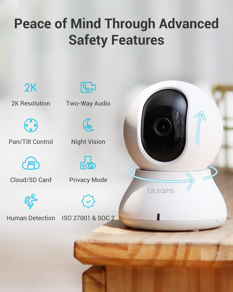 blurams Indoor Camera Bundle Set, 2K Security Camera for Home Security w/Motion Tracking, Phone App, 2-Way Audio, IR Night Vision, Siren, Compatible with Alexa